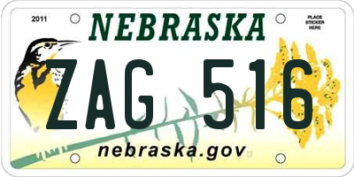 NE license plate ZAG516