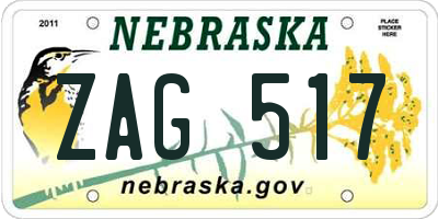 NE license plate ZAG517
