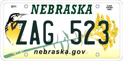 NE license plate ZAG523