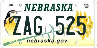 NE license plate ZAG525
