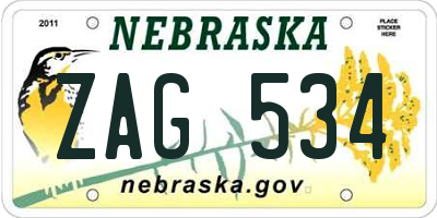 NE license plate ZAG534