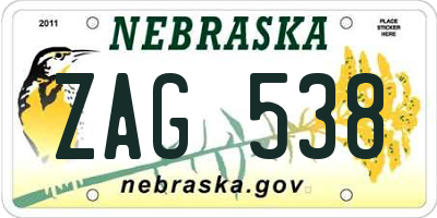 NE license plate ZAG538