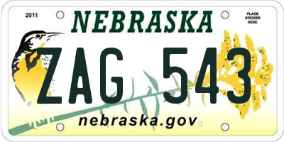 NE license plate ZAG543