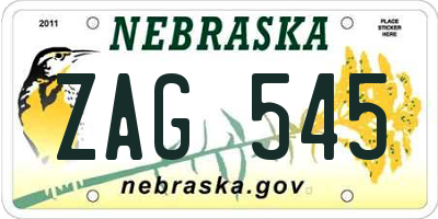 NE license plate ZAG545