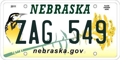 NE license plate ZAG549
