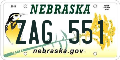 NE license plate ZAG551