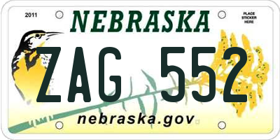 NE license plate ZAG552