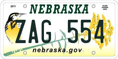 NE license plate ZAG554