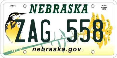 NE license plate ZAG558