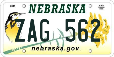NE license plate ZAG562