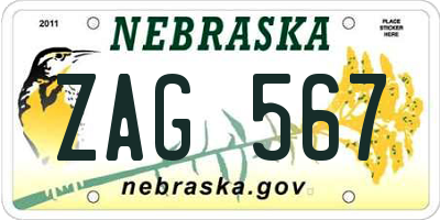 NE license plate ZAG567