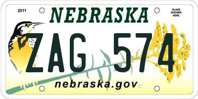 NE license plate ZAG574