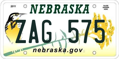 NE license plate ZAG575