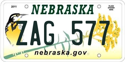 NE license plate ZAG577