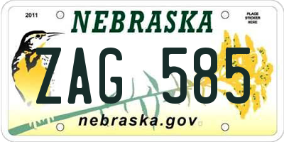 NE license plate ZAG585