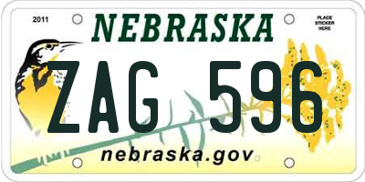 NE license plate ZAG596