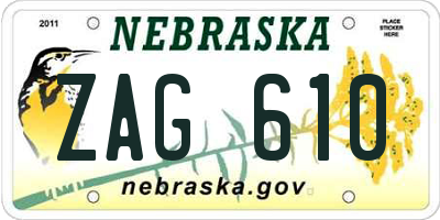 NE license plate ZAG610
