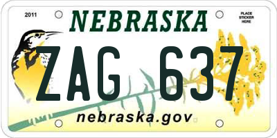 NE license plate ZAG637