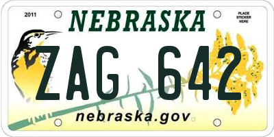 NE license plate ZAG642