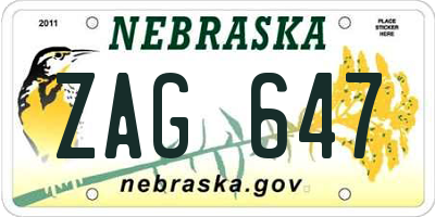 NE license plate ZAG647