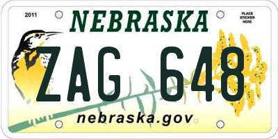 NE license plate ZAG648