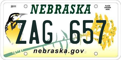 NE license plate ZAG657