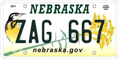 NE license plate ZAG667