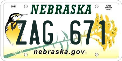 NE license plate ZAG671