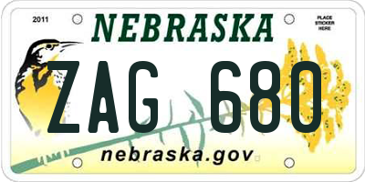 NE license plate ZAG680