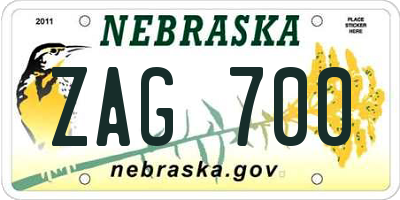NE license plate ZAG700