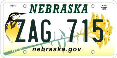 NE license plate ZAG715