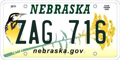 NE license plate ZAG716