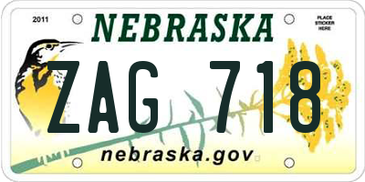 NE license plate ZAG718