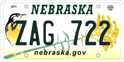 NE license plate ZAG722