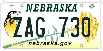 NE license plate ZAG730