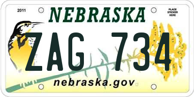 NE license plate ZAG734