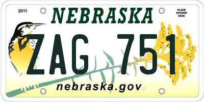 NE license plate ZAG751