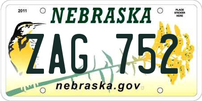 NE license plate ZAG752