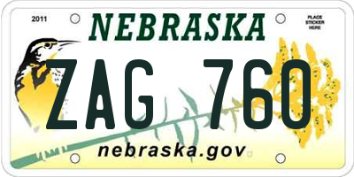 NE license plate ZAG760
