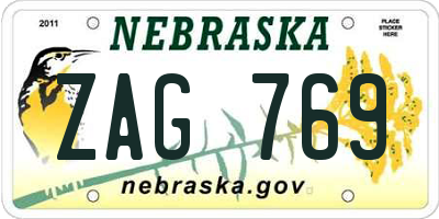 NE license plate ZAG769