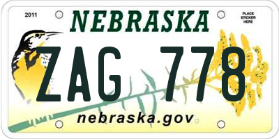 NE license plate ZAG778
