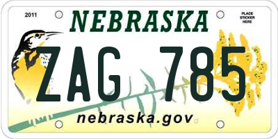 NE license plate ZAG785