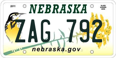 NE license plate ZAG792