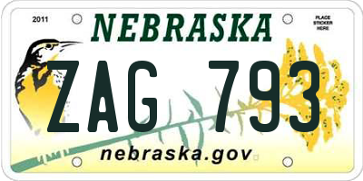 NE license plate ZAG793