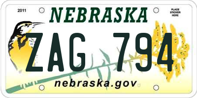 NE license plate ZAG794