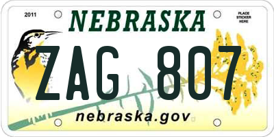NE license plate ZAG807