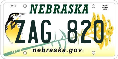 NE license plate ZAG820