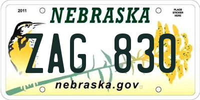 NE license plate ZAG830