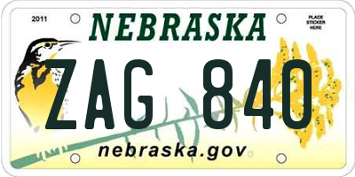 NE license plate ZAG840