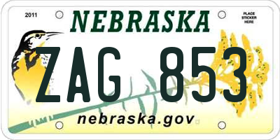 NE license plate ZAG853